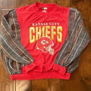 Kansas City Chiefs Custom Plaid Sleeve Sweatshirt NFL Team Apparel Red Size M